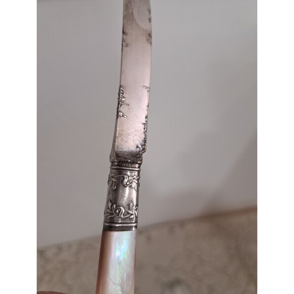Vtg Lot (5) Landers Frary Clark Mother Pearl Sterling Banded Handle Fruit Knives - Picture 5 of 7